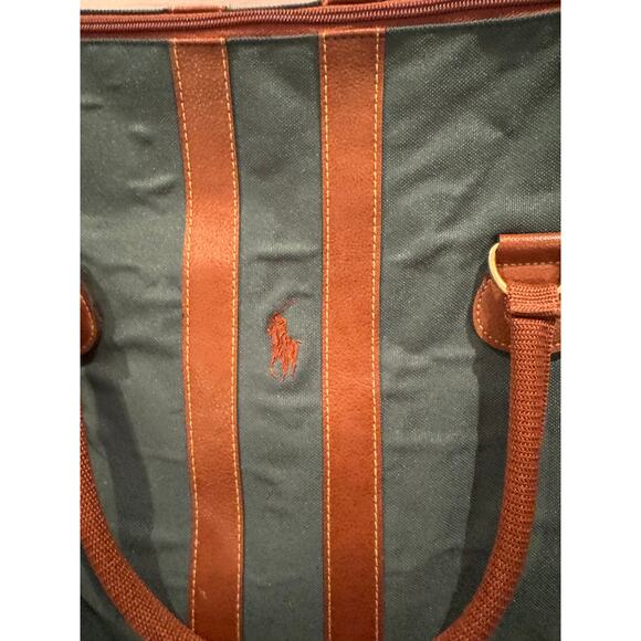 Polo Ralph Lauren Green Canvas Duffel Bag Leather Straps 90s 21" - Picture 6 of 8